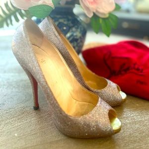 Christian Louboutin Glitter Peep Toe Pumps size 39.5